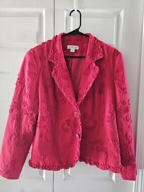 Gorgous Red Christopher & Banks Blazer With Lace Rosettes And Snap Closuresz Xl